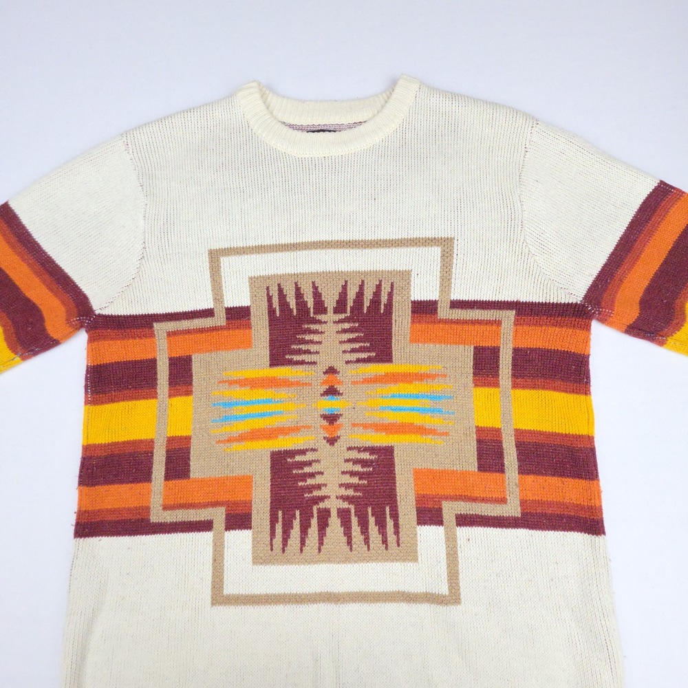21 Men An American Brand Southwestern Aztec Crewneck Sweater Mens M Cream Knit